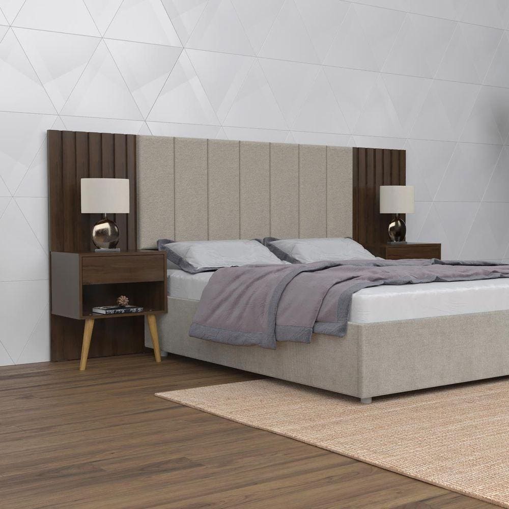 Cabeceira Para Casal Flex Zara Capitone Jacarandá Madeirado
