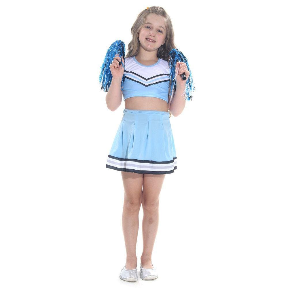 Fantasia Infantil Menina Líder de Torcida Azul Saia Carnaval