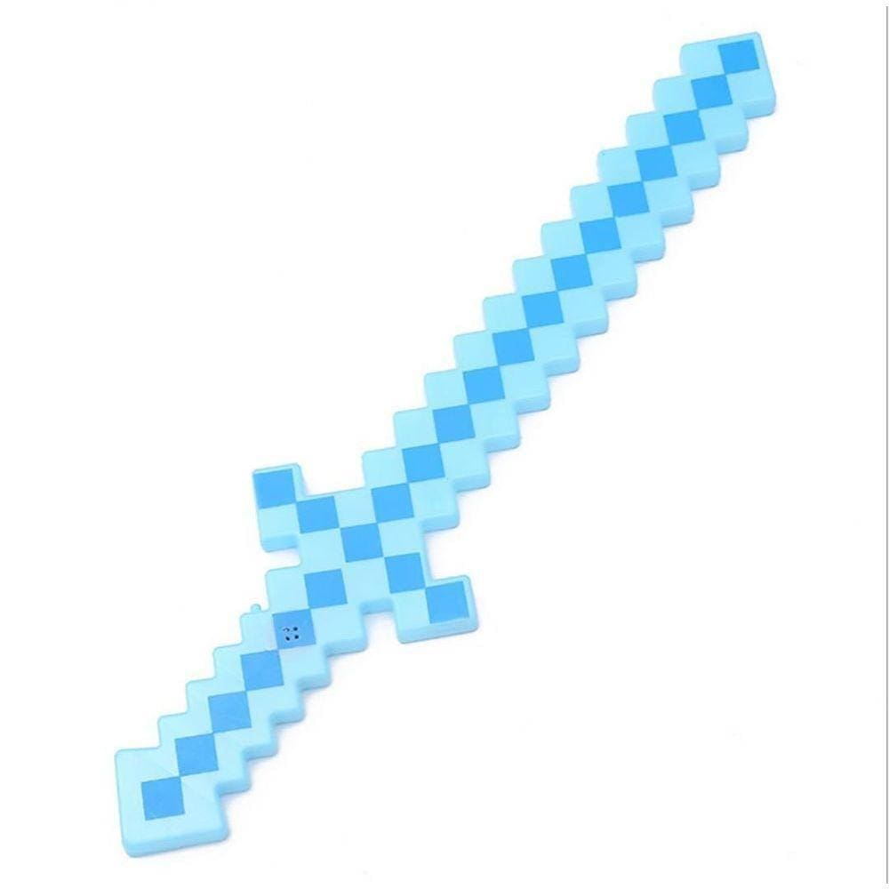 Brinquedo Espada Pixel 58Cm Diamante Som E Luz À Pilha Azul