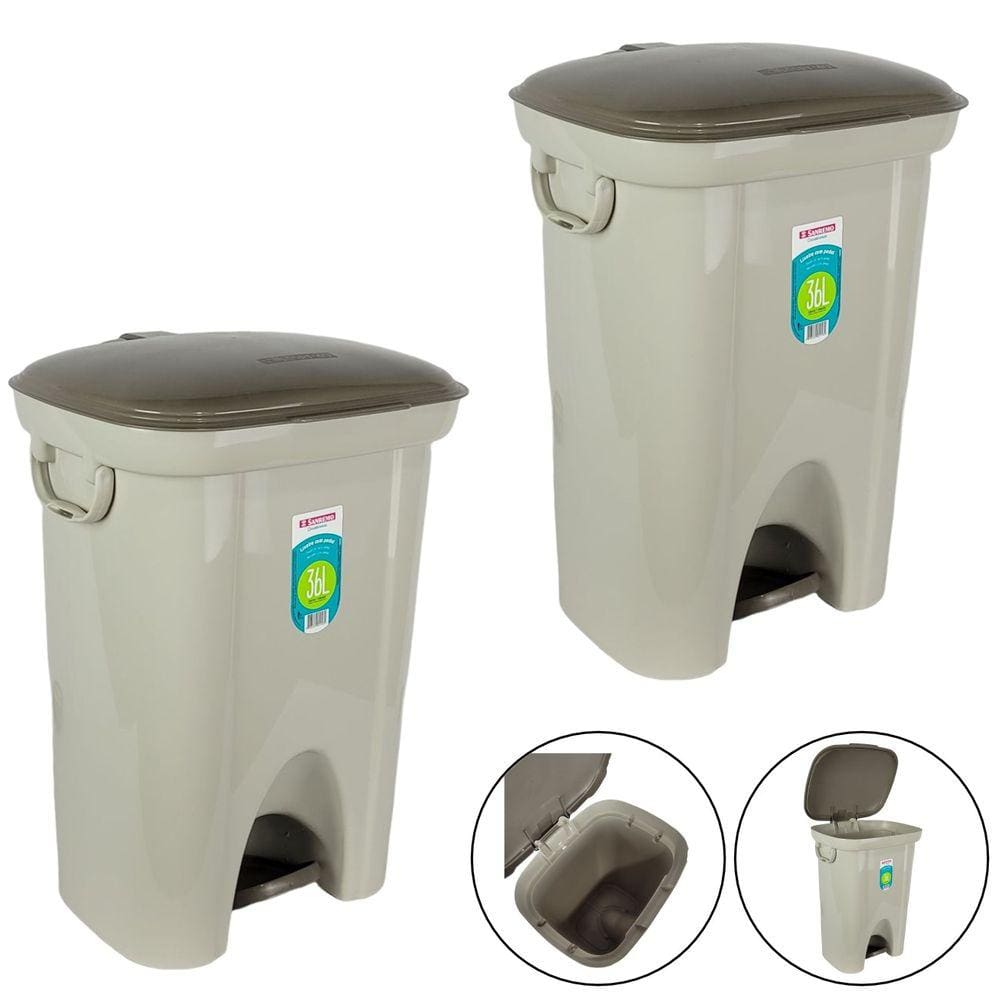 Kit 2 Lixeira 36 Litros De Pedal Com Alças Cesto Lixo Cozinha Banheiro Escritório - Sanremo