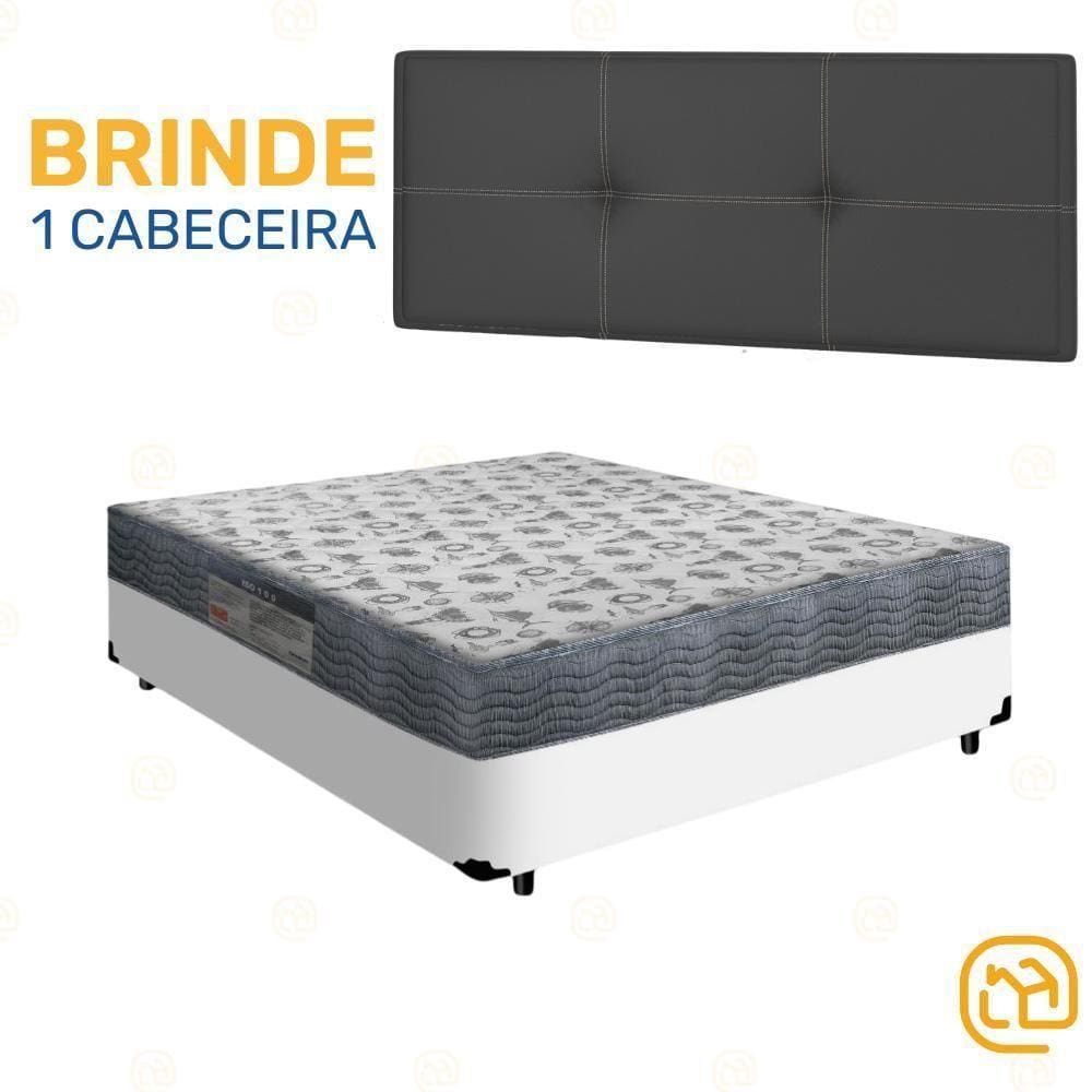Box Casal Branco + Cabeceira Preta + Colchão 138cm
