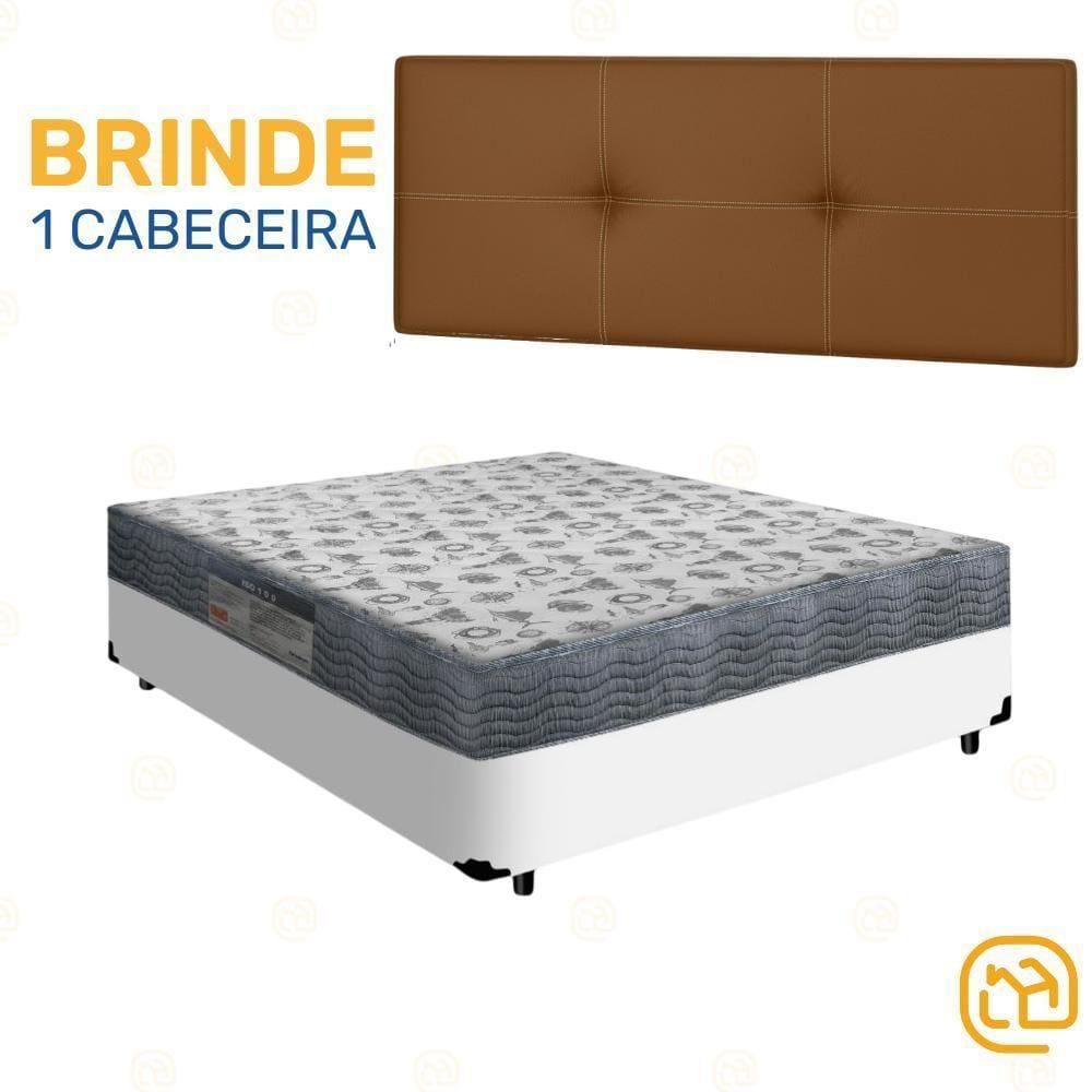 Box Casal Branco + Cabeceira Marrom + Colchão 138cm