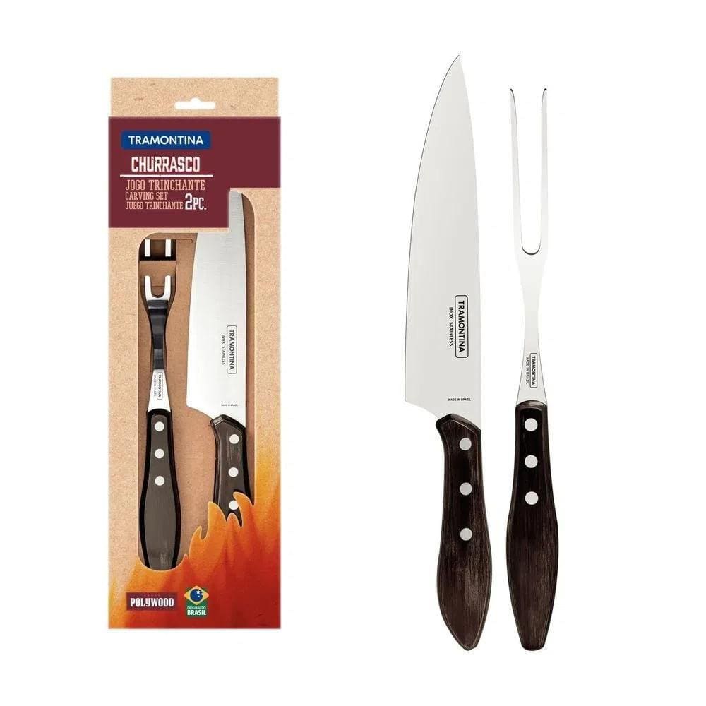 Jogo para Churrasco em Aço Inox com Cabo Castanho Polywood com 2 Peças - TRAMONTINA