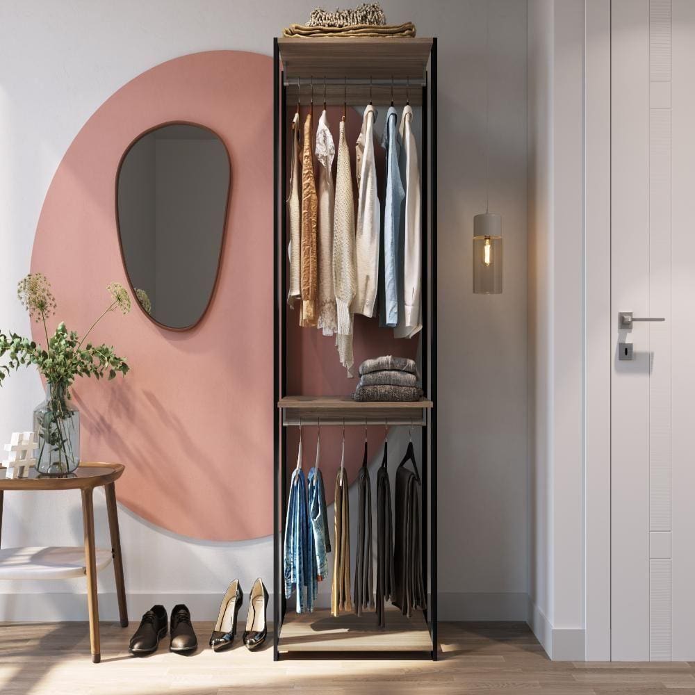 Guarda Roupa Estante Quarto Solteiro Casal Preto Marrom