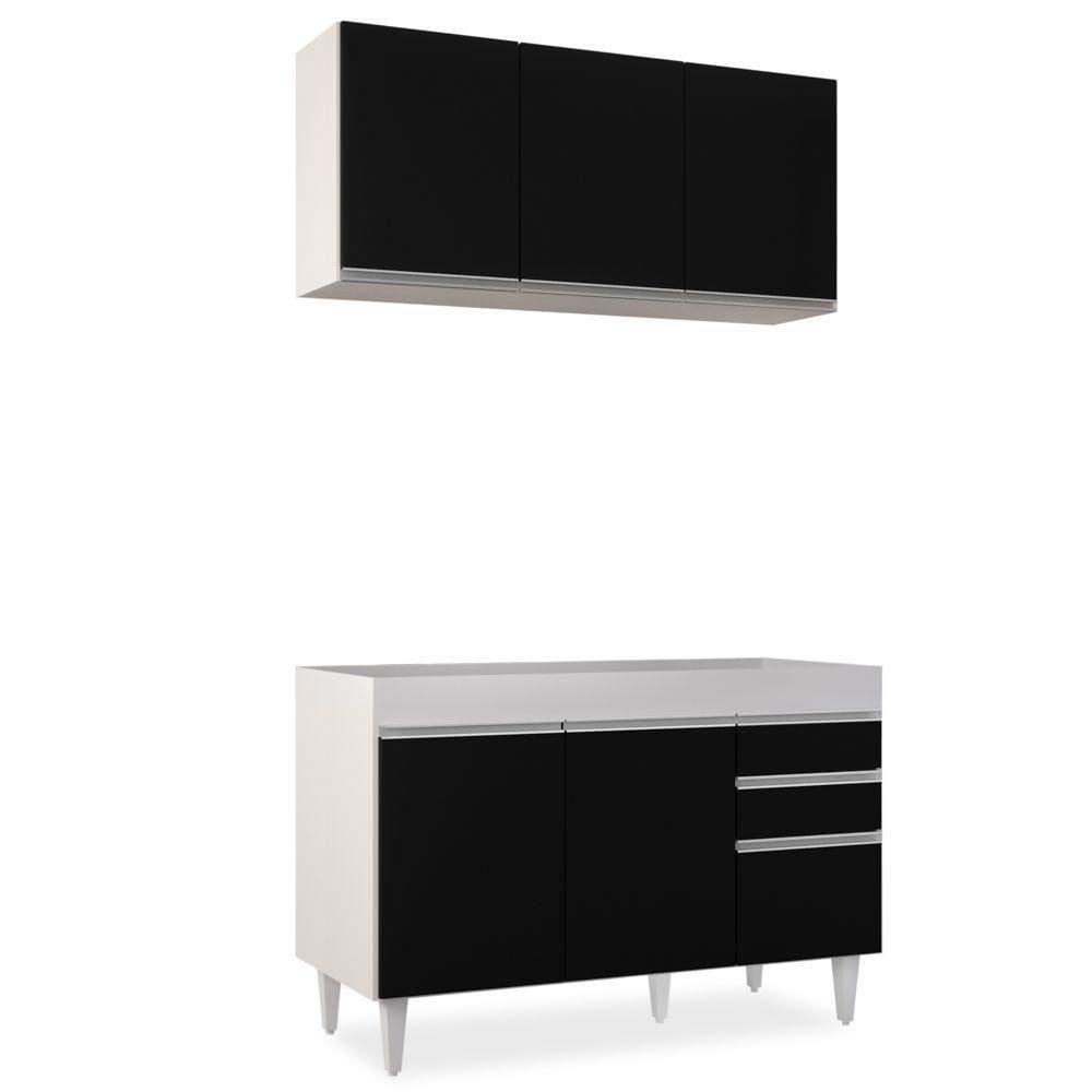 Armário Aéreo Virgínia E Balcão Para Pia 120cm Branco/preto