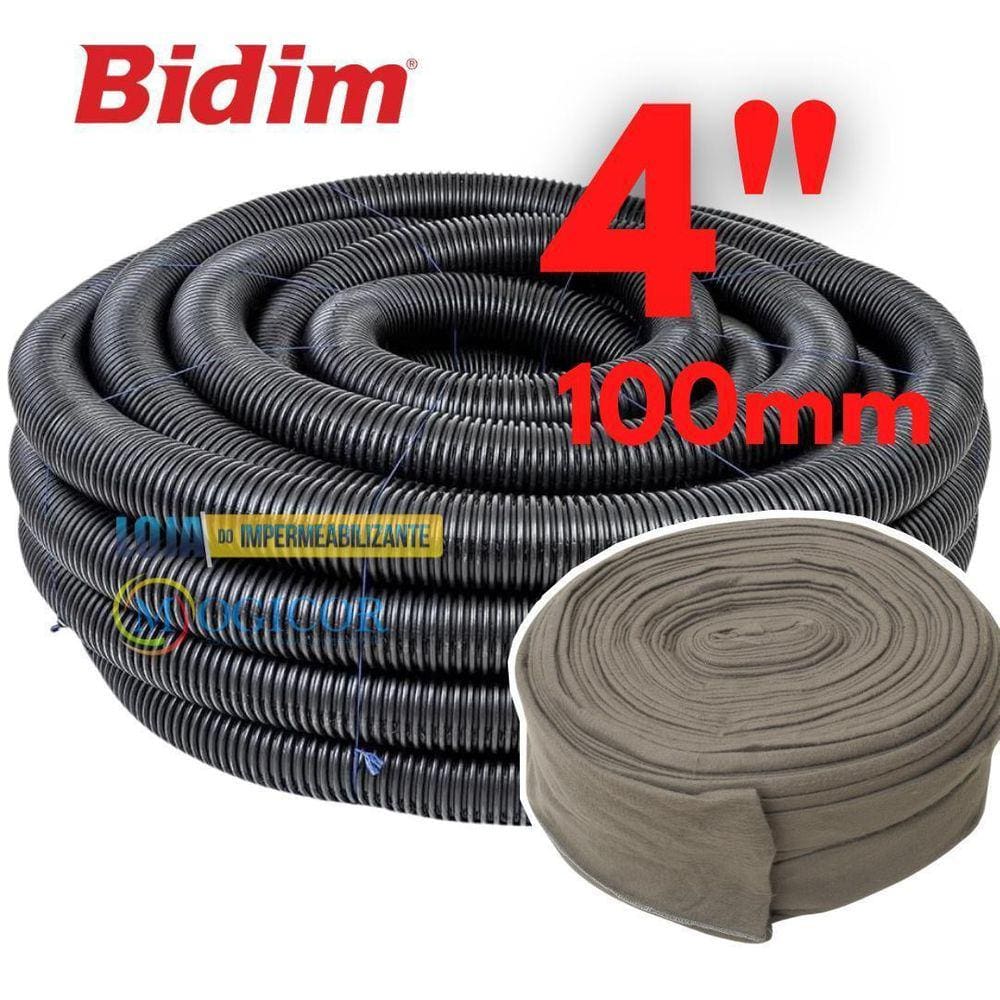Kit 25M Tubo Dreno Corrugado + Camisa Geotextil 4 100Mm