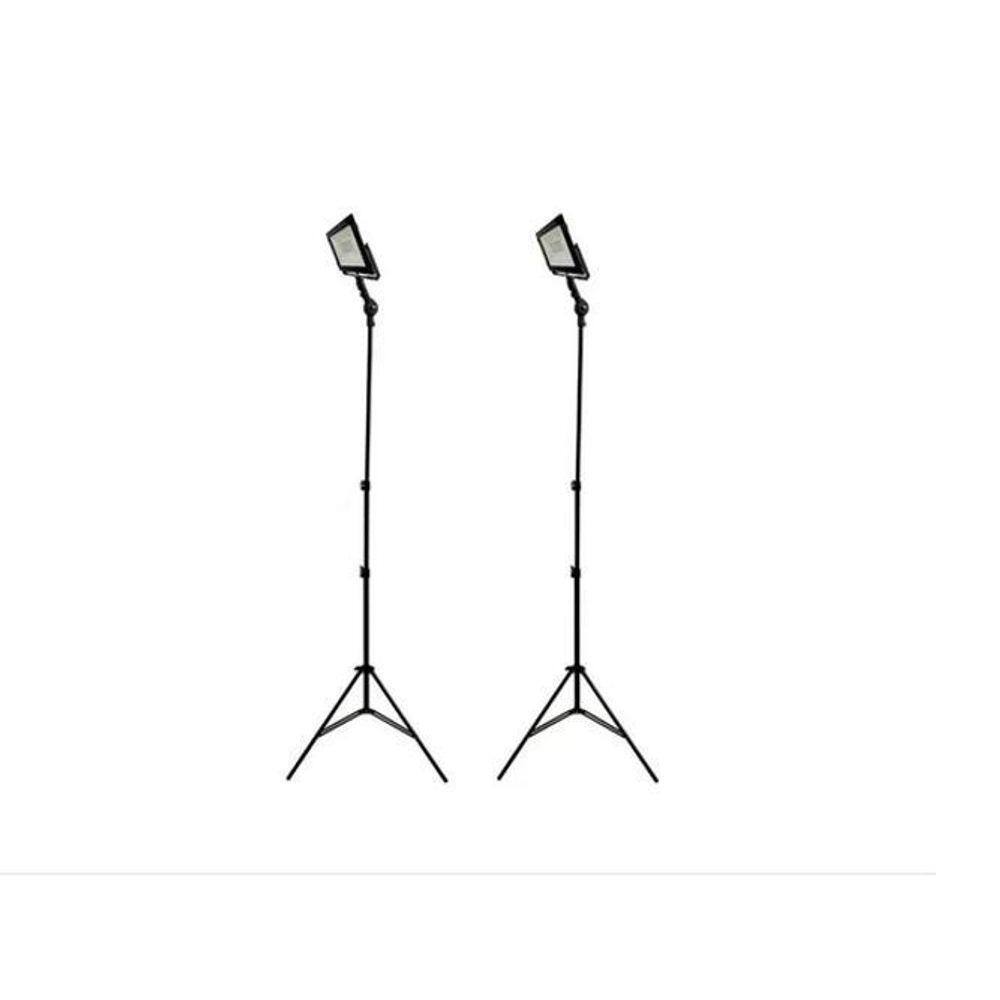 02 Tripé Reclinável Com Holofote 50W Refletor Iluminação Led