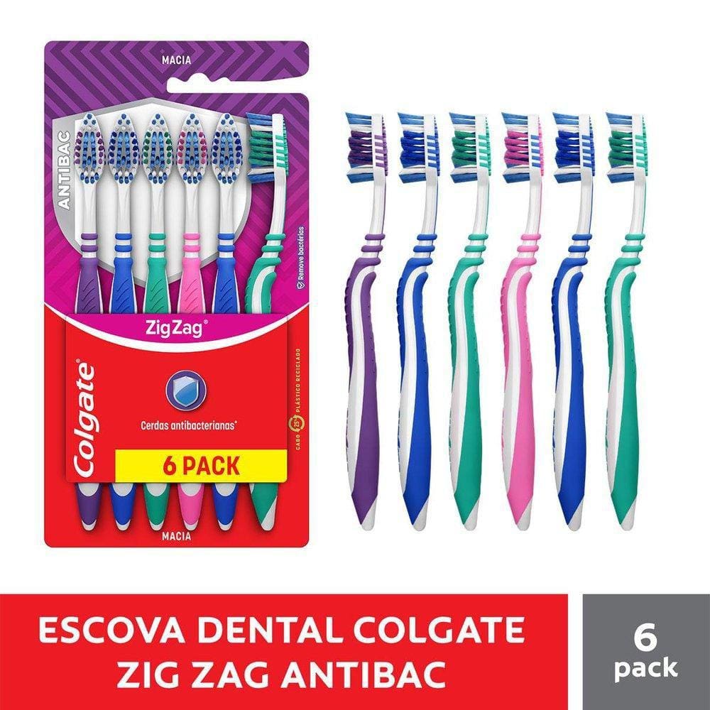 Pack Escova Dental Colgate Zig Zag Antibacteriana com 6 unidades