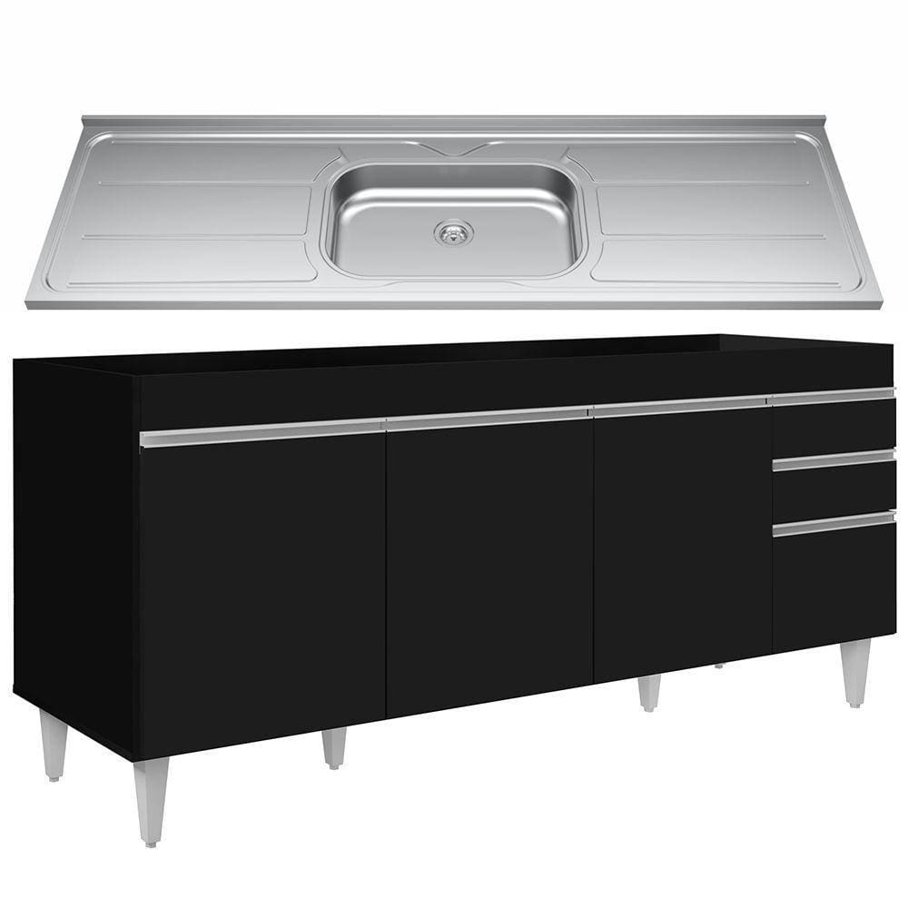 Balcão Gabinete Com Pia 180cm Dallas Preto