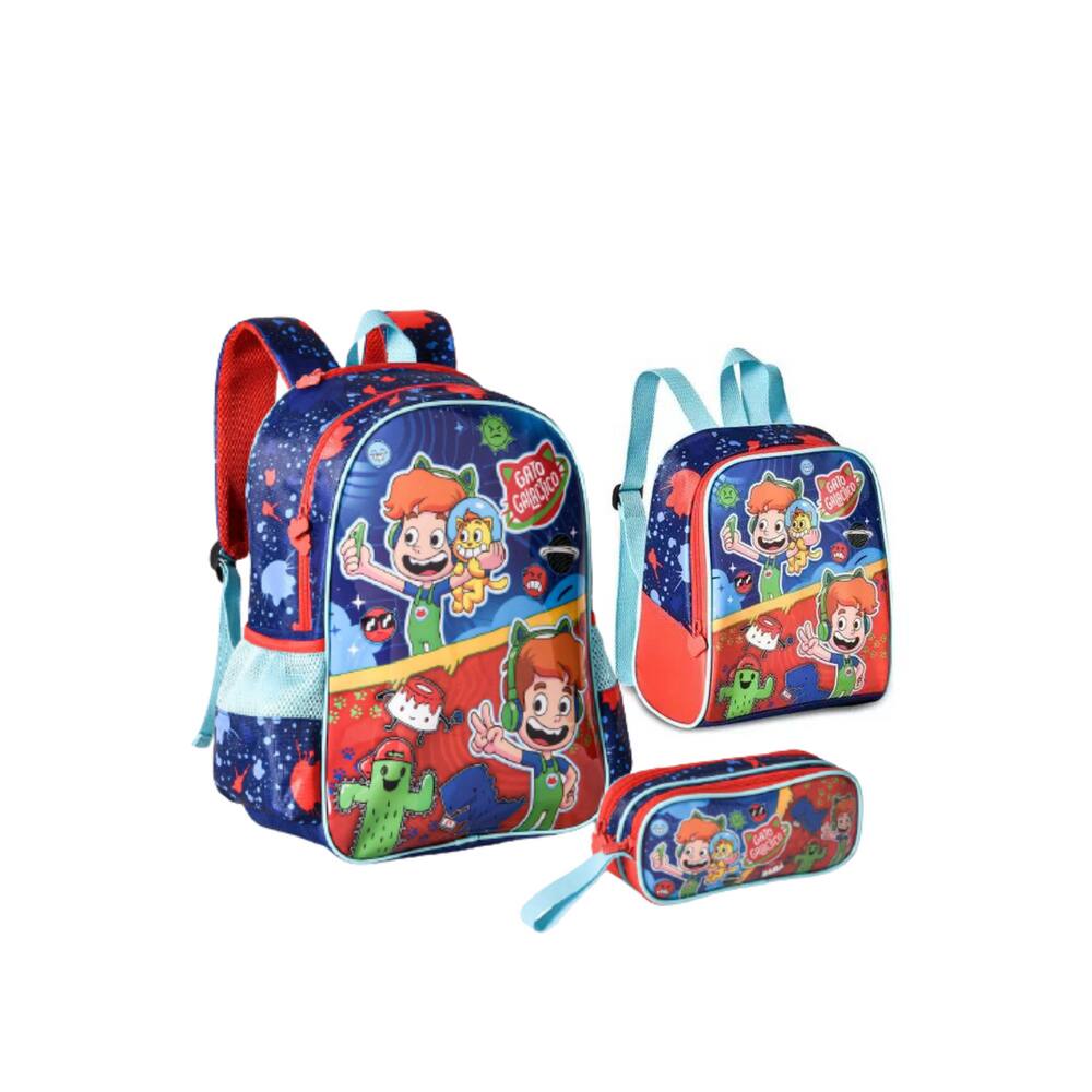 Mochila de Rodas Escolar Brancoala Games com parte térmica - Azul