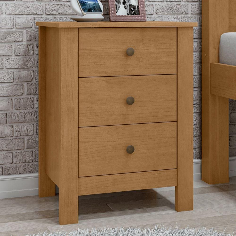 Mesa de Cabeceira 3 Gavetas Maggiore New Móveis Lopas Amêndoa Clean