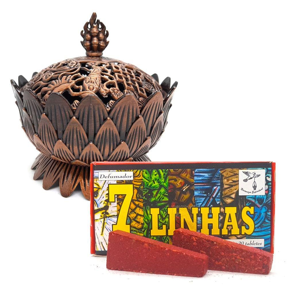 Kit Turíbulo Defumador Sete Linhas Defumador C/ 20 Tabletes