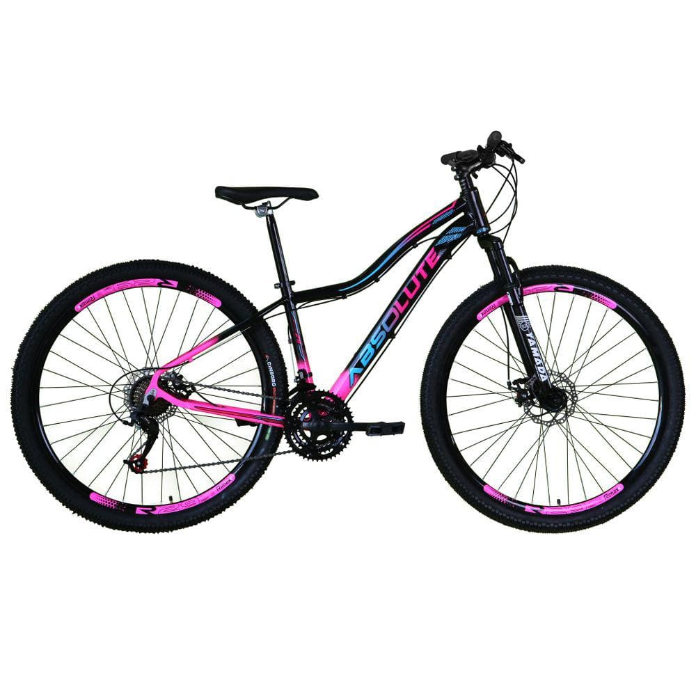 Bicicleta Aro 29 Feminina Absolute Hera 21v Freio a Disco Hidráulico Alumínio Garfo Suspensão - Preto/Rosa