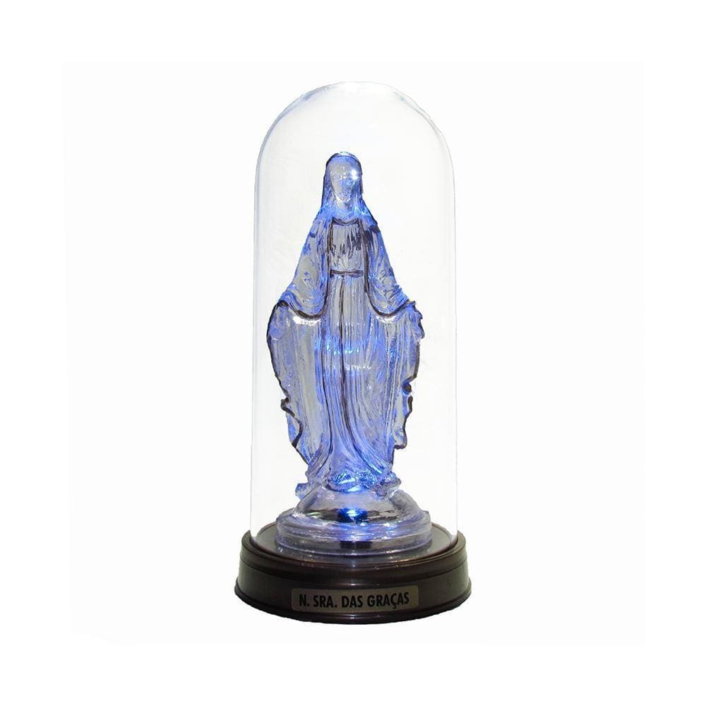 Luminária Imagem Nossa Senhora Das Graças Redoma E Led Azul