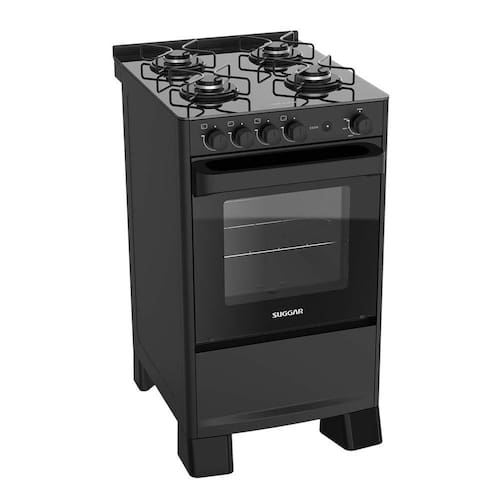 imagem-Fogão 4 Bocas Suggar Mesa de Vidro Preto FGV408PT Bivolt