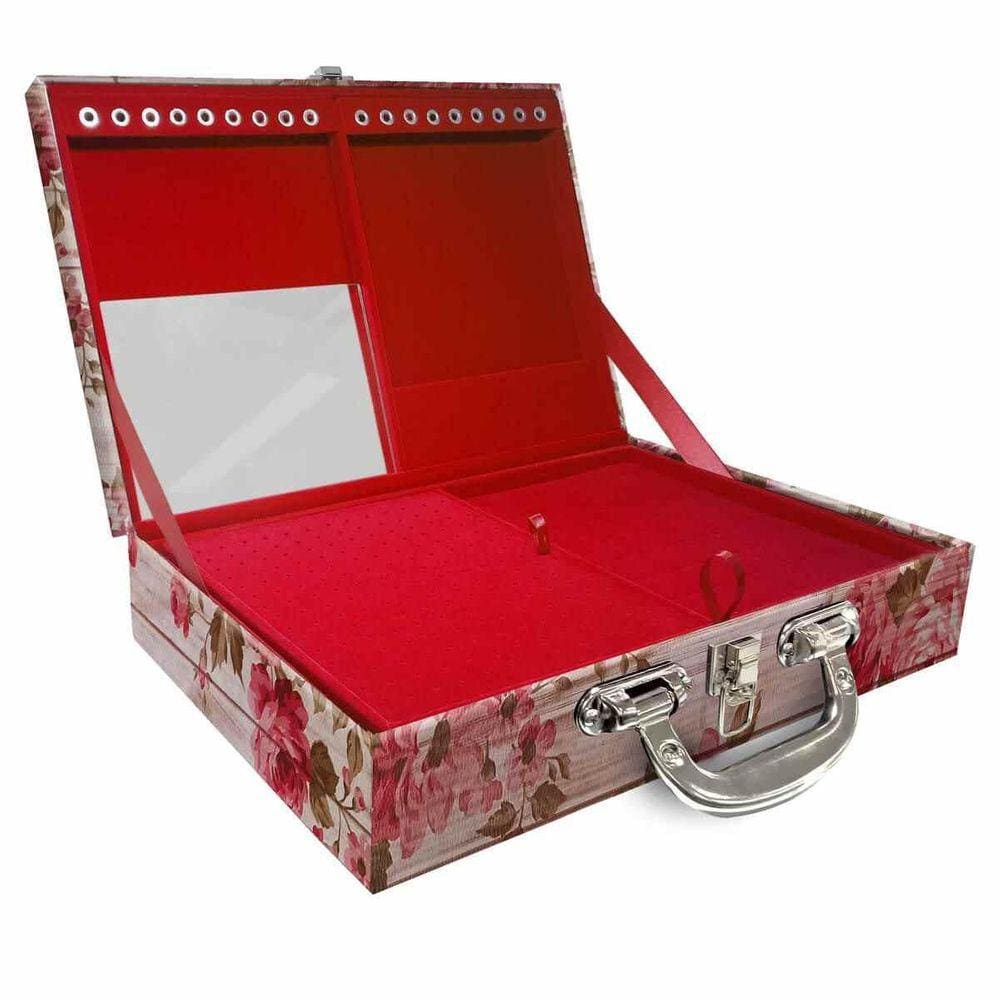 Estojo Maleta Porta Jóias Grande Romantique - Vermelho