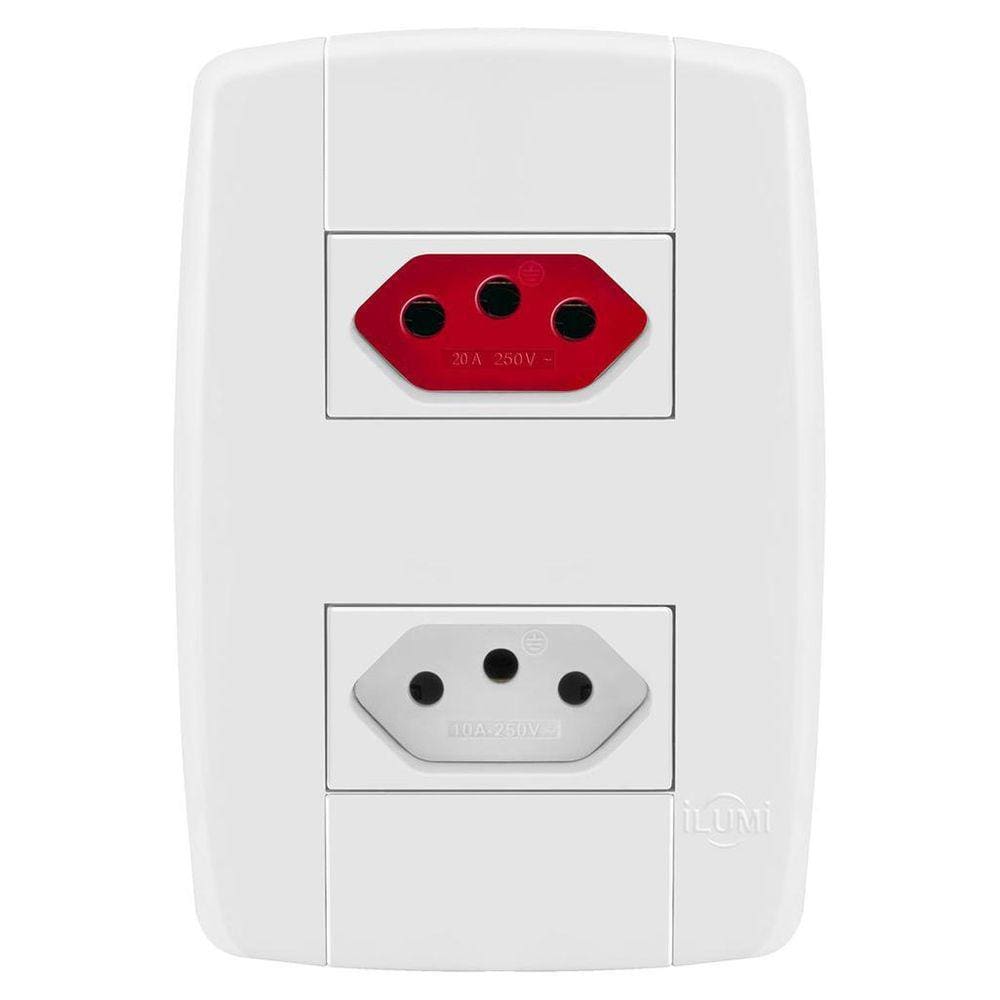 Conjunto 1 Tomada 10A + 1 Tomada 20A Vermelha - Ilumi Lev