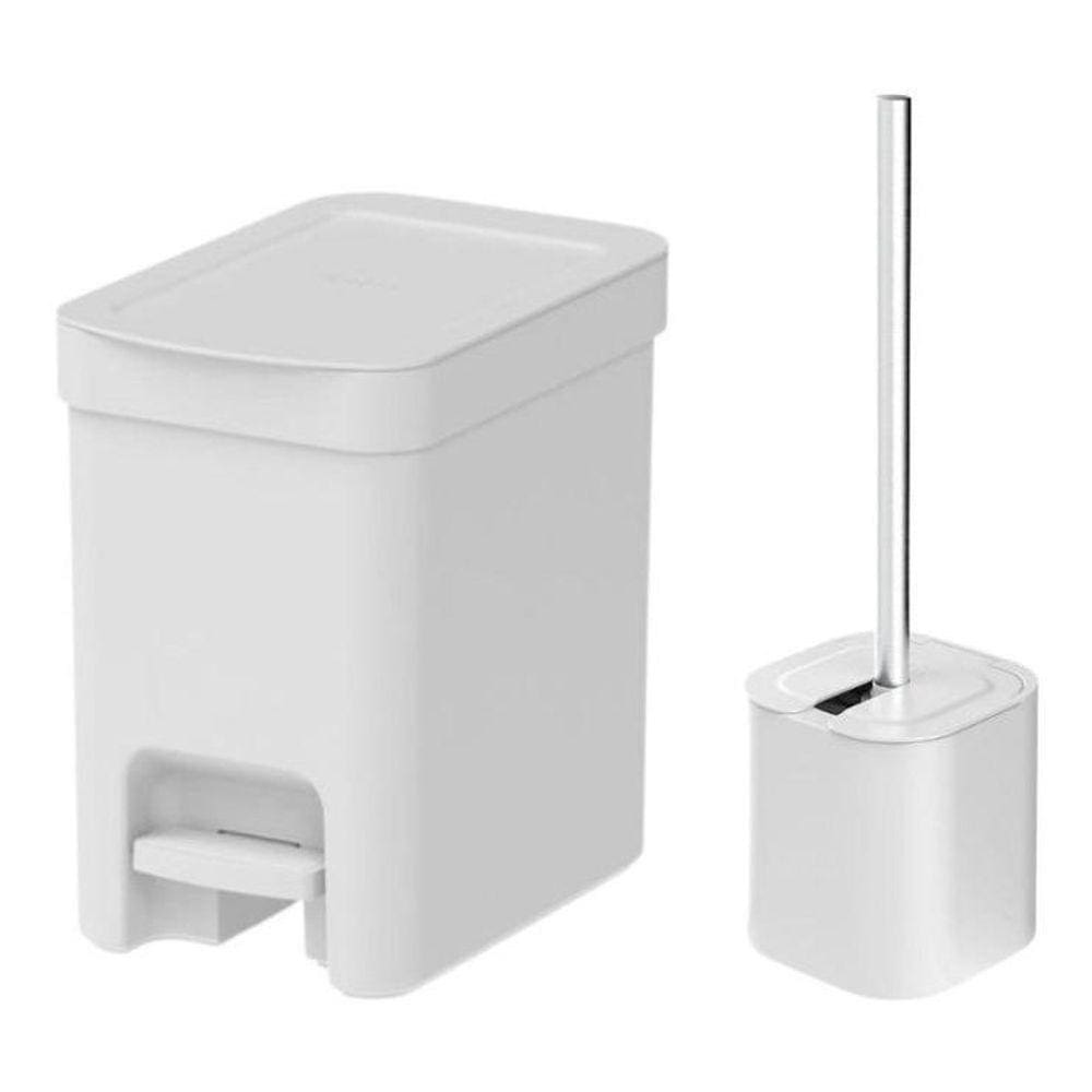 Kit Lixeira 6 L + Escova Sanitária Banheiro Lavabo Dual - Ou