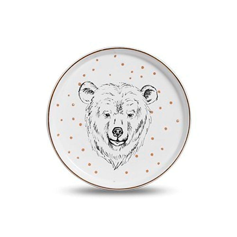 Prato Sobremesa Cerâmica Urso Forest Glow 20cm Scalla- Unid.