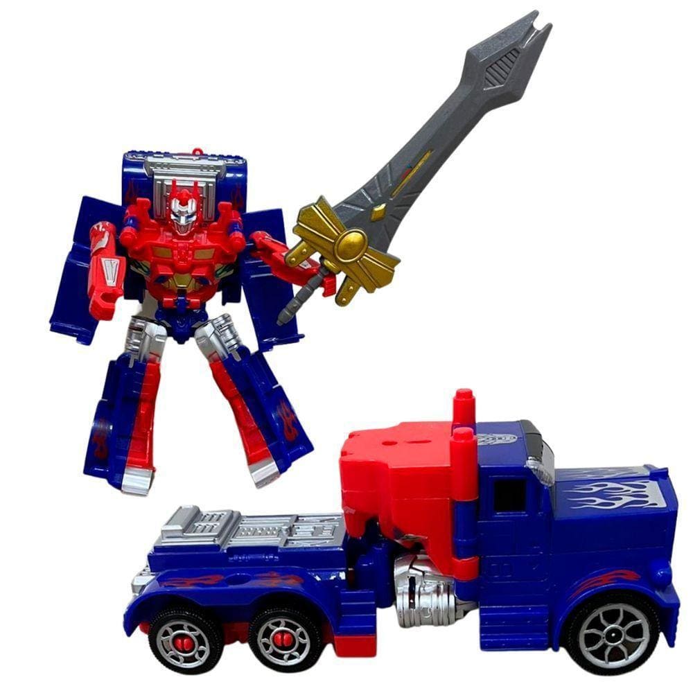 Carrinho Vira Robo Transformers Brinquedo Infantil Azul