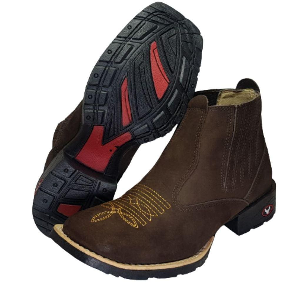 Bota Botina Texana Country Modativa Couro Cano Médio Bico Quadrado