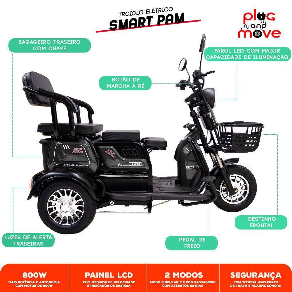 Triciclo Elétrico - Smart PAM - 800w 48v | Extra