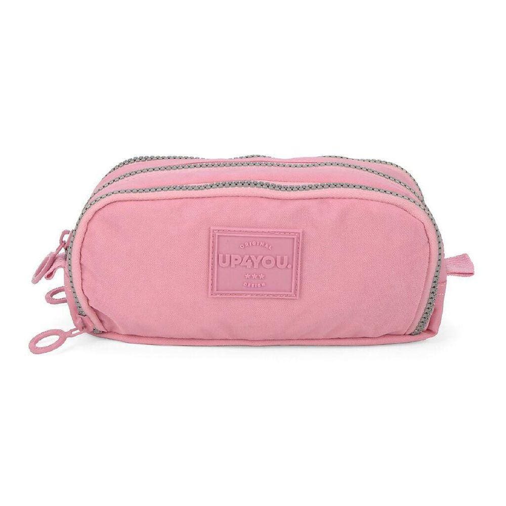 Estojo Escolar Up4You Zíper Triplo Tecido Crinkle Rosa