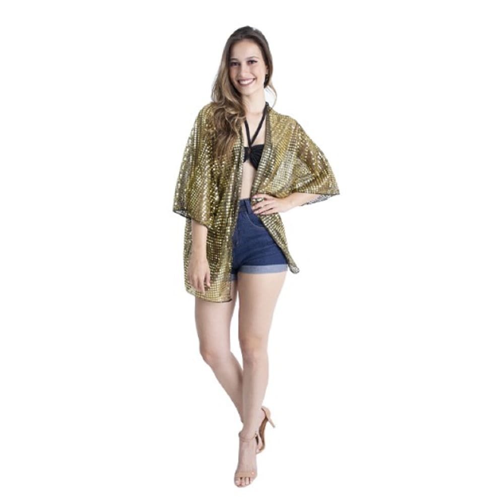 Fantasia Carnaval Feminina Paetê Kimono 05 cores com Top