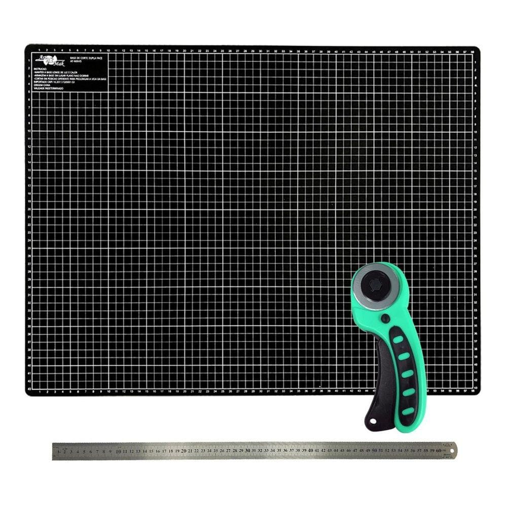 Kit Base Apoio Mesa De Corte Grande 90x60 Dupla Face Cortador Circular 45mm Régua Inox 60cm