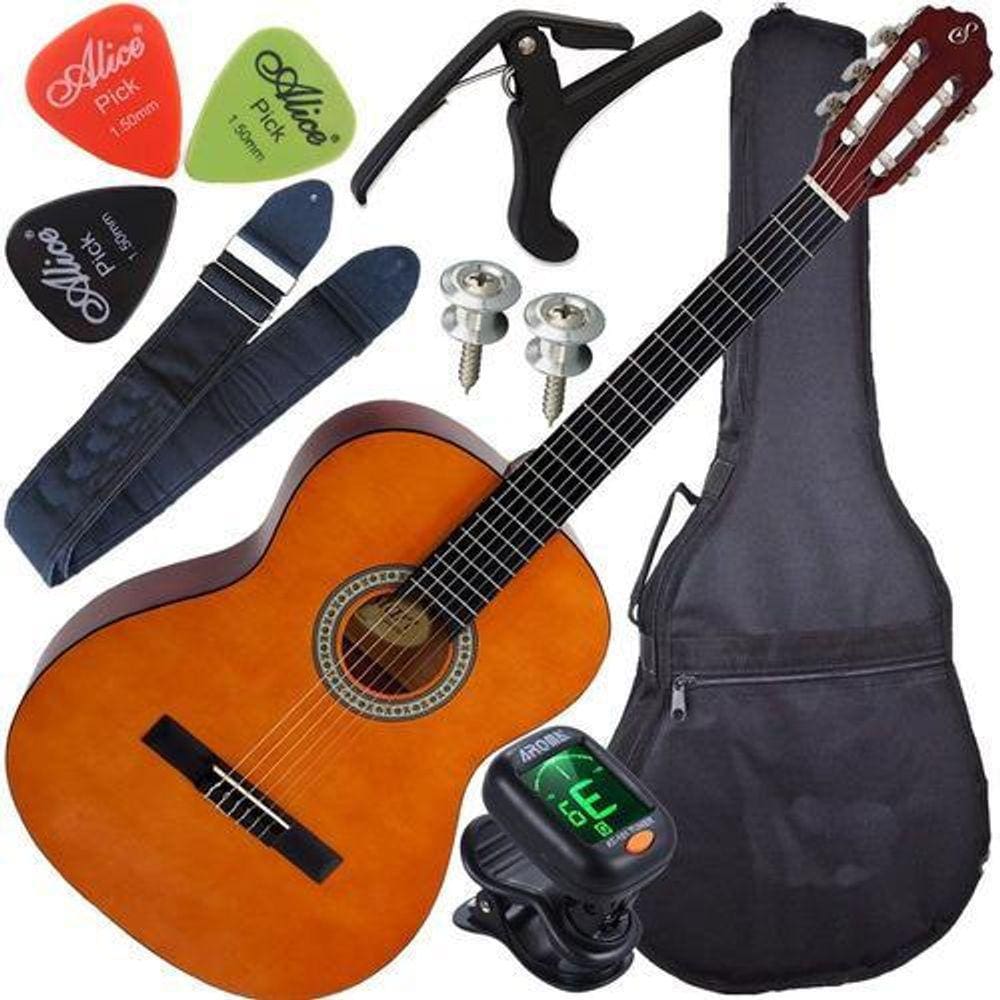 Kit Violão Capa Palhetas Afinador Capotraste Giannini N14