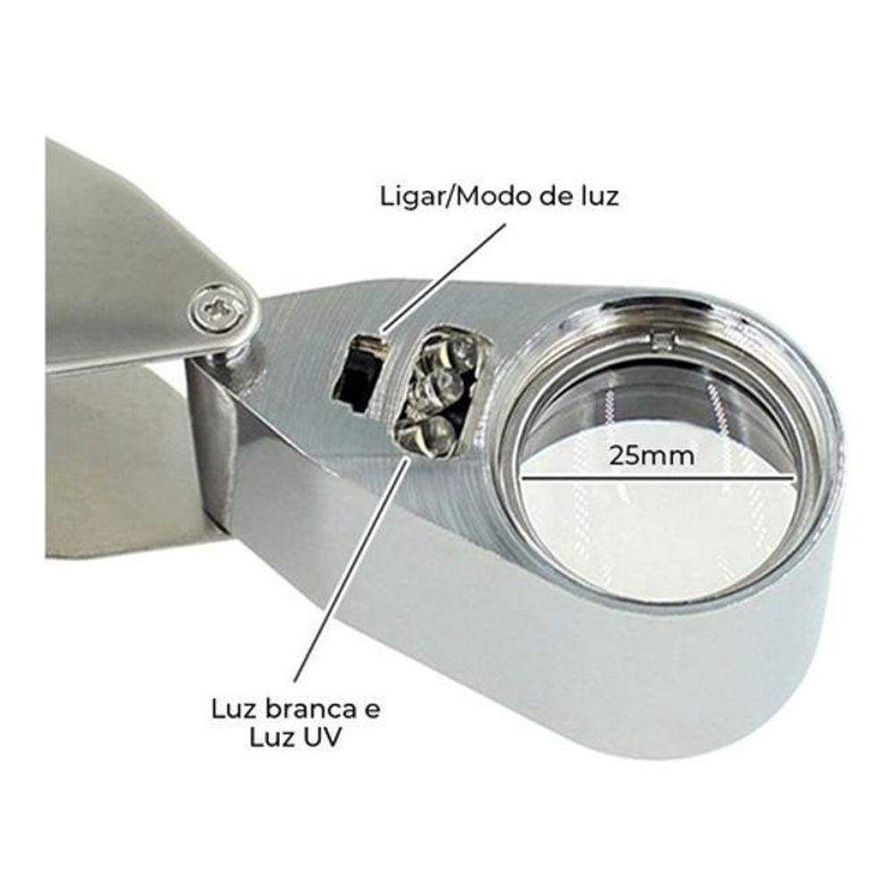 Mini Lupa Mão Led Duplo Zoom 40X 25Mm Articulada Lelong