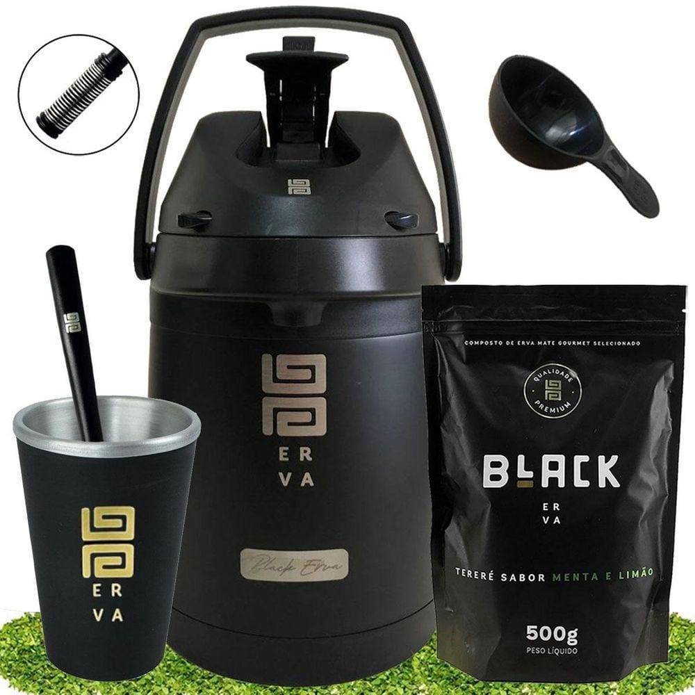 Kit Tereré Black Erva Garrafa 2,5L Cuia Erva Menta E Limão