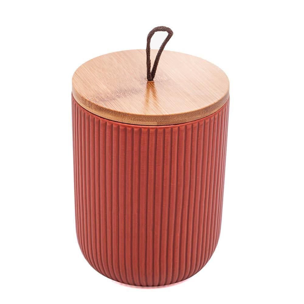 Pote Hermético Cerâmica Tampa Bambu Terracota 12,5Cm Lyor
