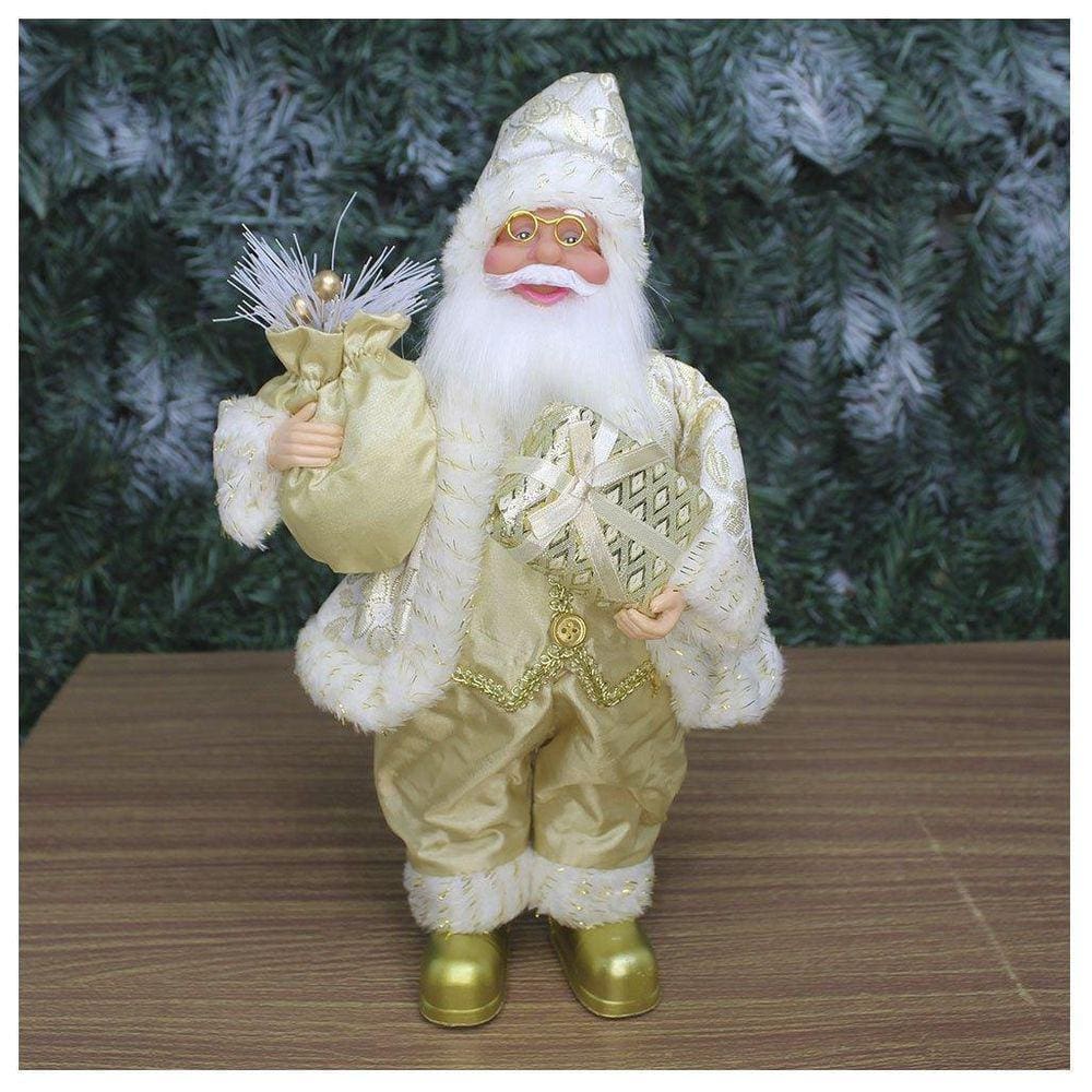 Boneco Natal Papai Noel Com Presente Natalino Dourado 30Cm