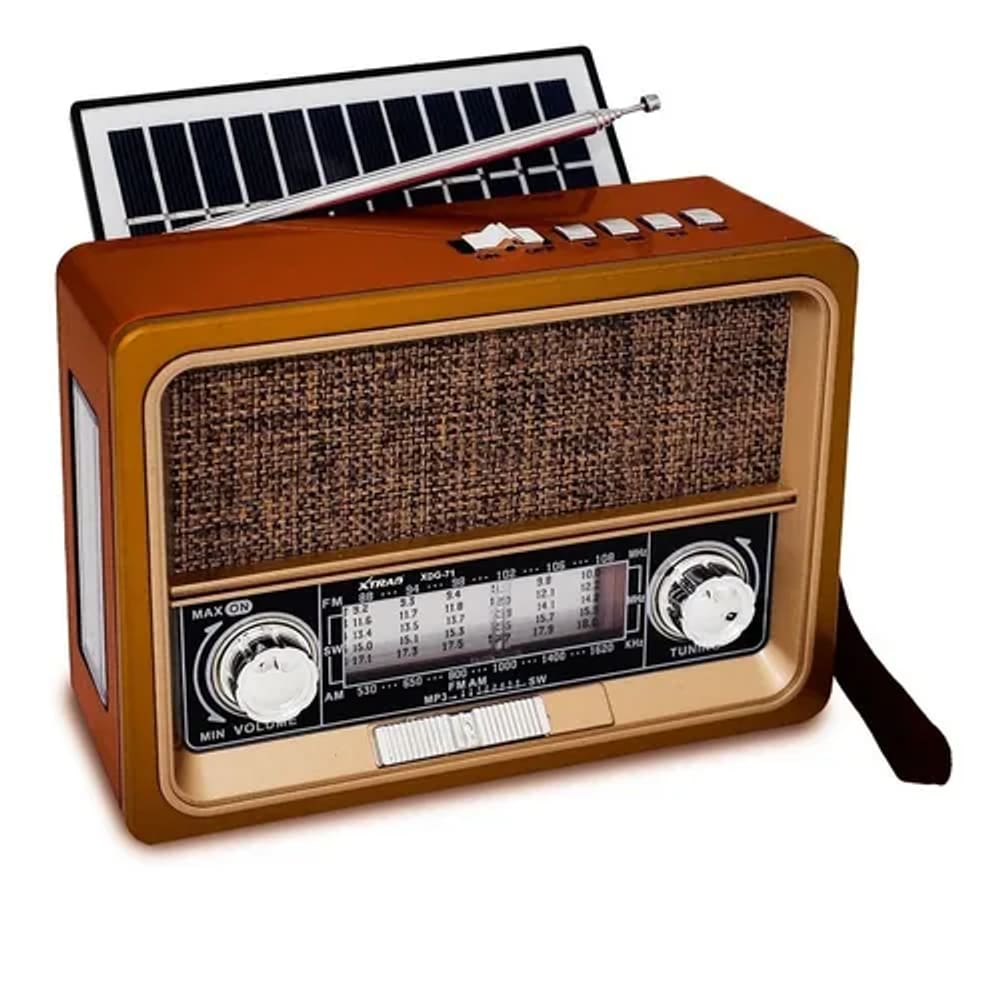 Radio Retro Bluetooth USB Sd Am Fm Recarregável Placa Solar Lanterna