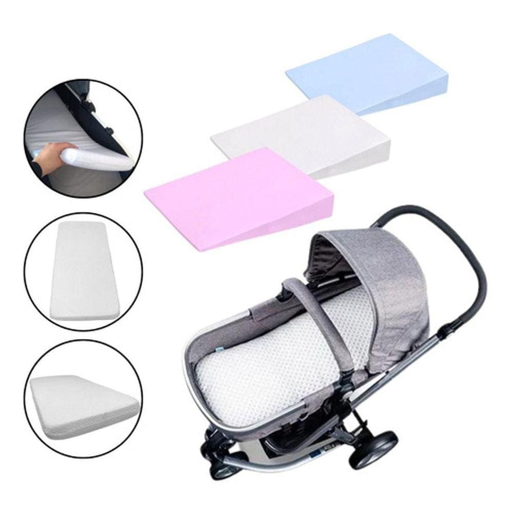 Travesseiro Anti Refluxo Bebe Carrinho + Colchonete Branco