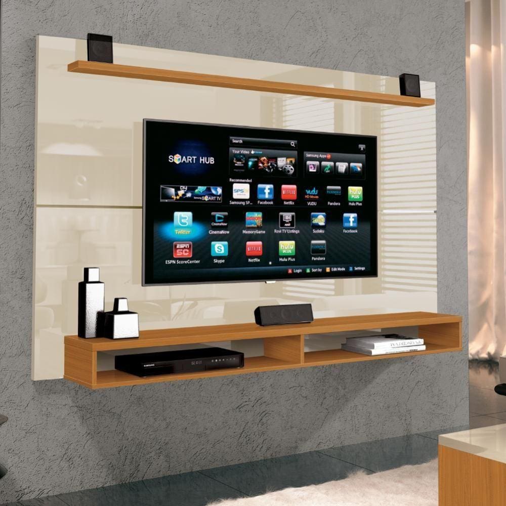 Painel Para Tv Até 65\" Com Prateleira 1,80M Cedro/Off White