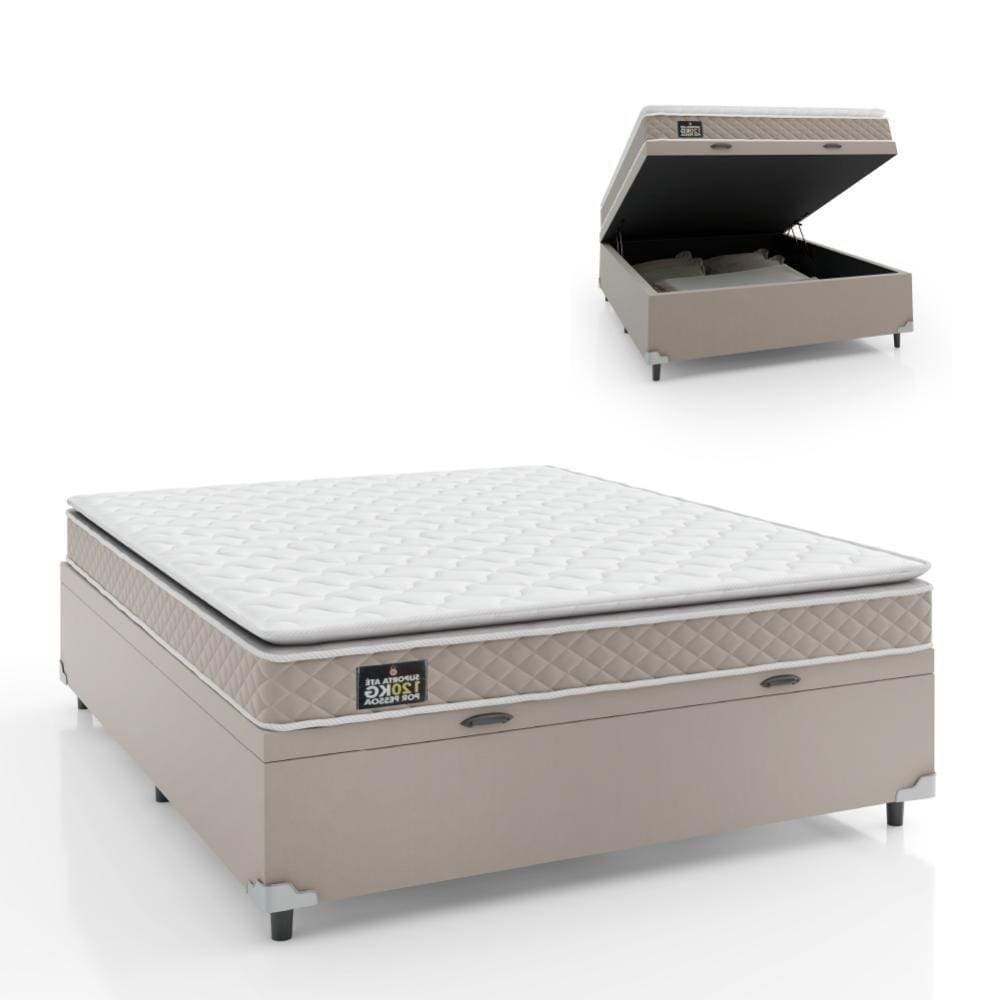 Cama Box Baú Casal Colchão D33 Pillow 138X188X57Cm Bege