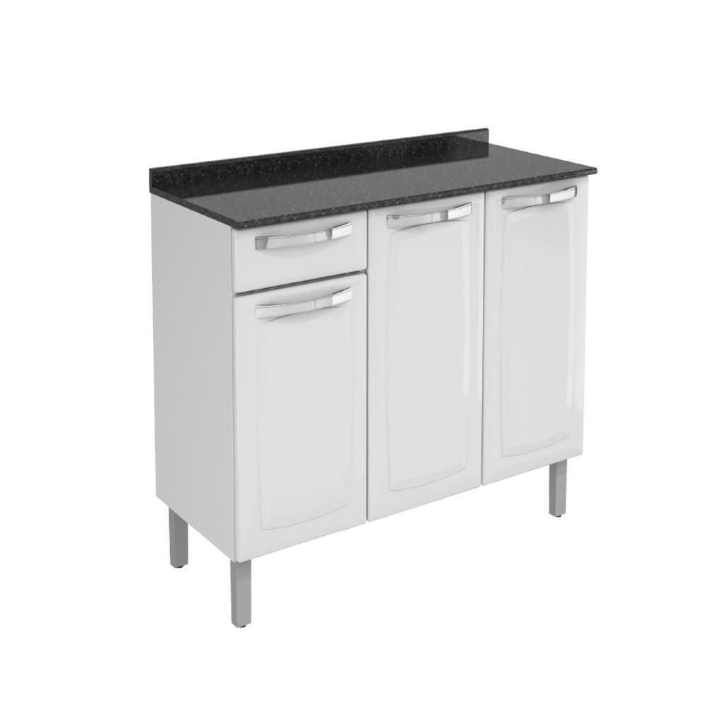 Balcão De CozinhaDe Aço 3 Portas Com Tampo Branco
