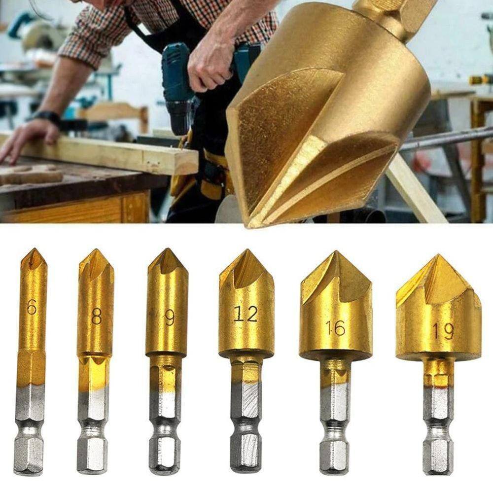 Kit 6 Brocas Escareadoras Chanfrar Madeira Aluminio 6-19Mm