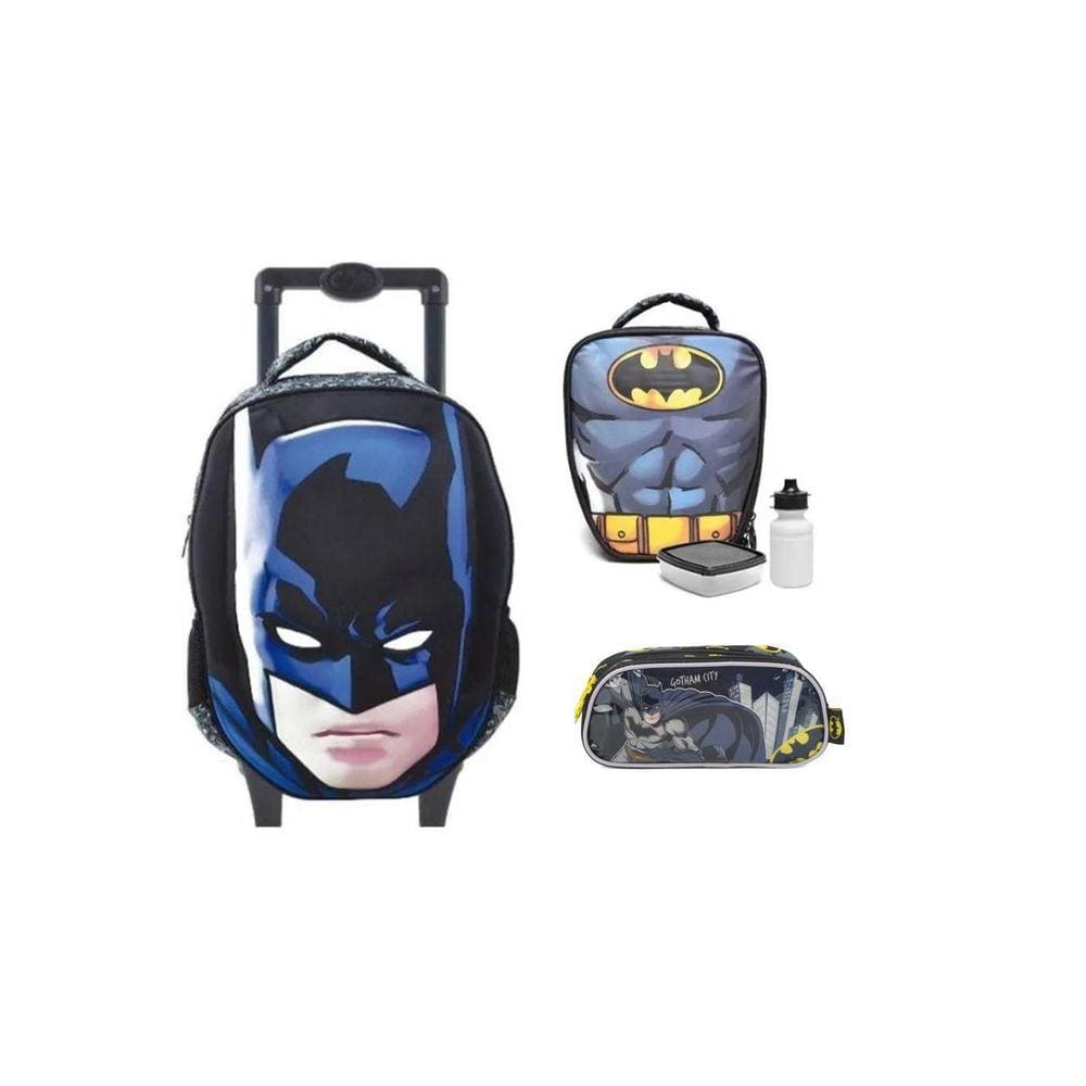 Kit Batman 3D Mochila De Rodas + Lancheira Térmica + Estojo