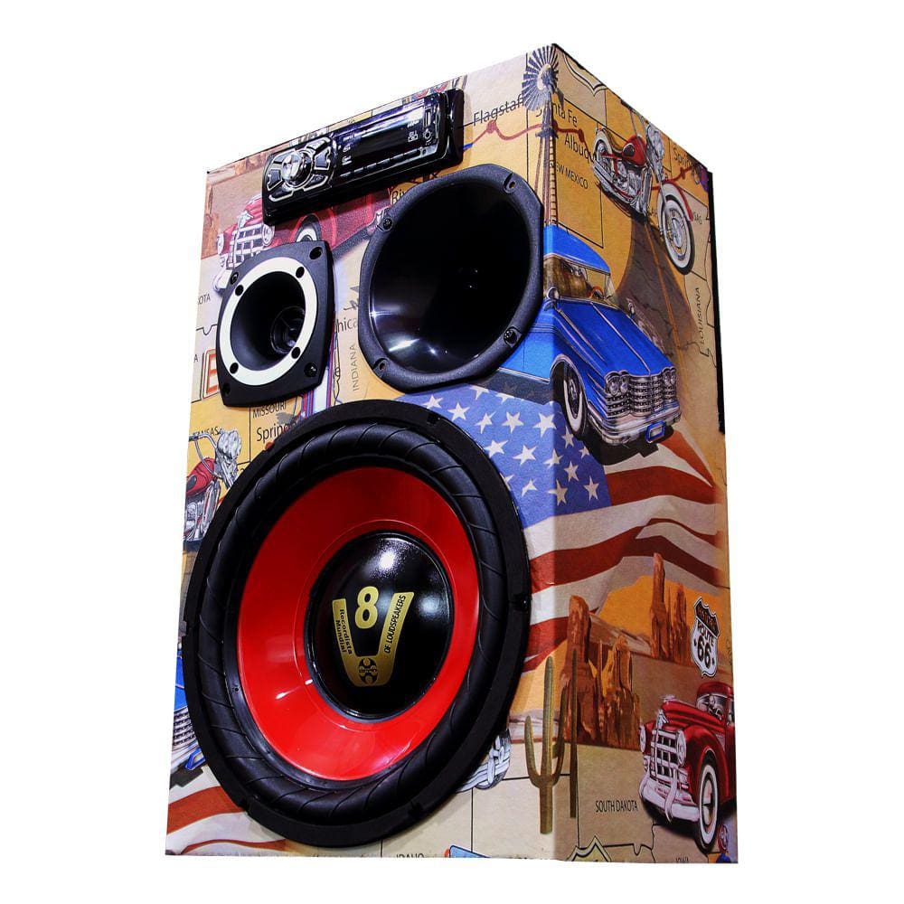 Caixa Ativa Radio Bluetooth Usb Residencial + Modulo Taramps América Compet Vermelho