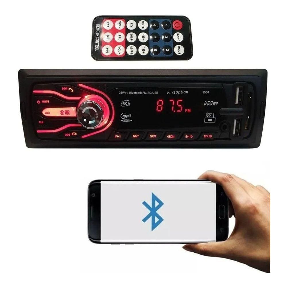 Som Automotivo First Option 5566 Com Usb, Bluetooth E Leitor De Cartão Sd