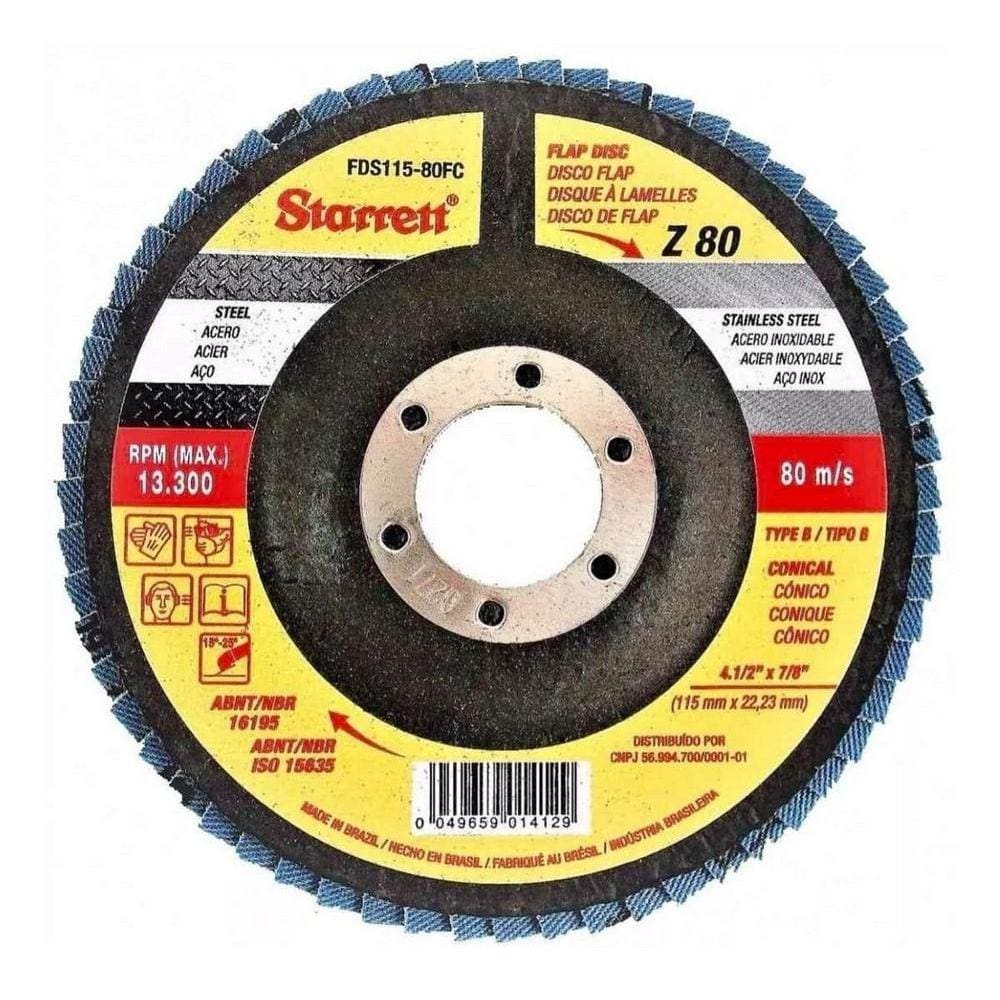 Disco Lixa Flap 115Mm  4.1/2  P/Metal Gr080 Starrett Fds115-
