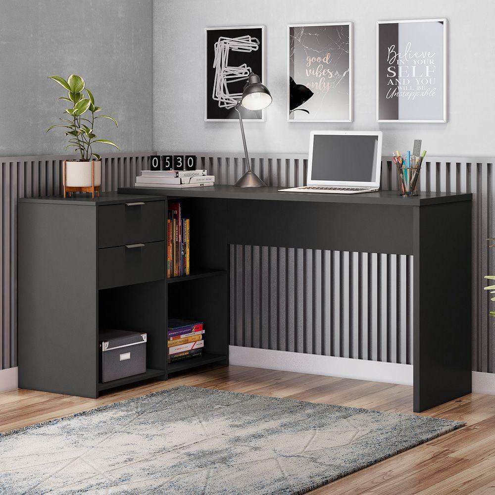 Escrivaninha Mesa Computador Preta Reta ou em L 2 Gavetas Top NT2060 Notável 75x200x45