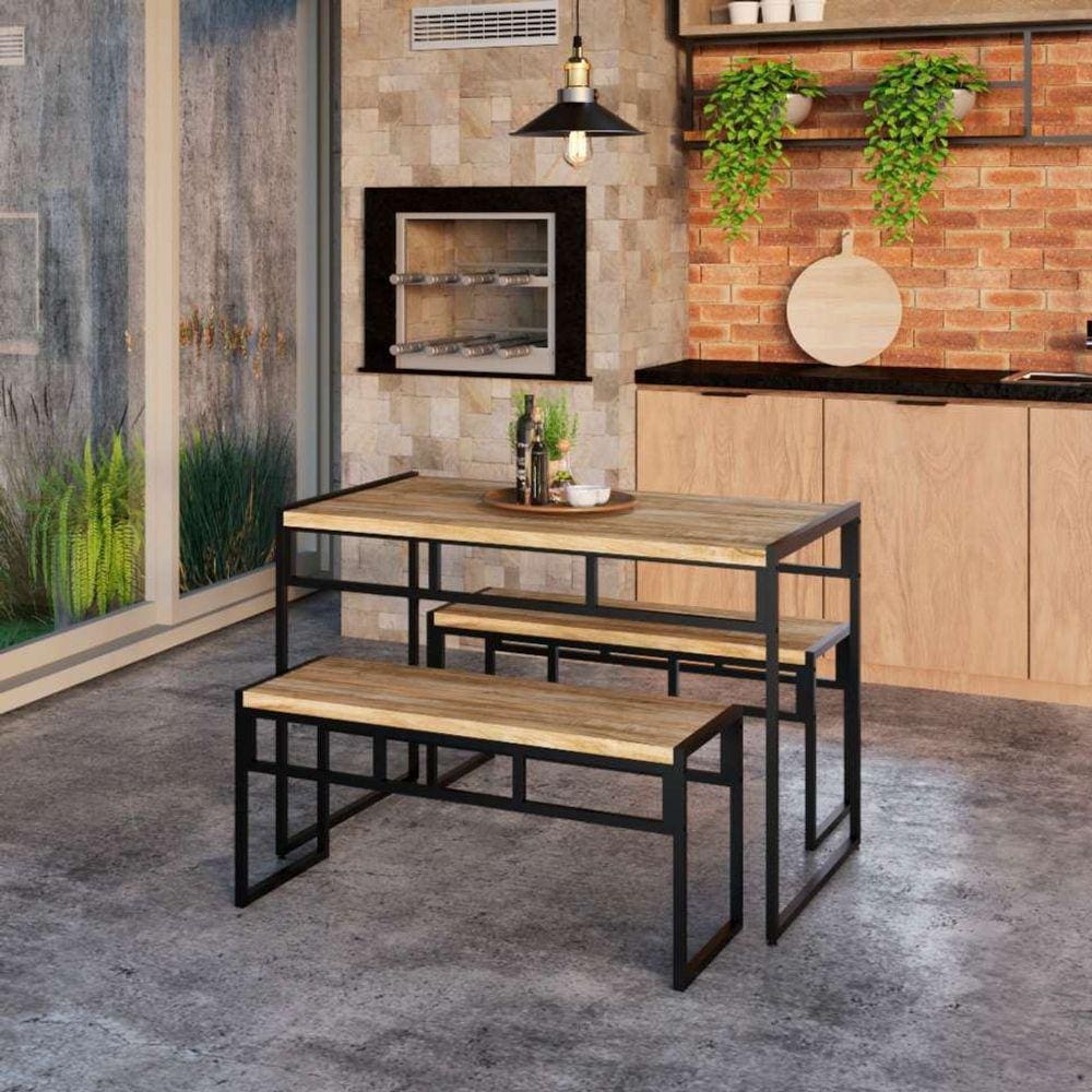 conjunto de mesa de jantar com 2 bancos wooden carvalho e preto