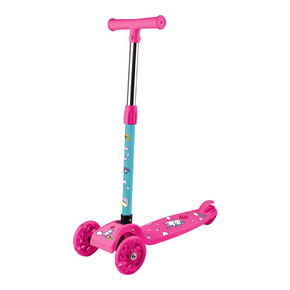 Patinete Irado 3 Rodas com Luz Infantil Dobrável e Altura Ajustável Rosa