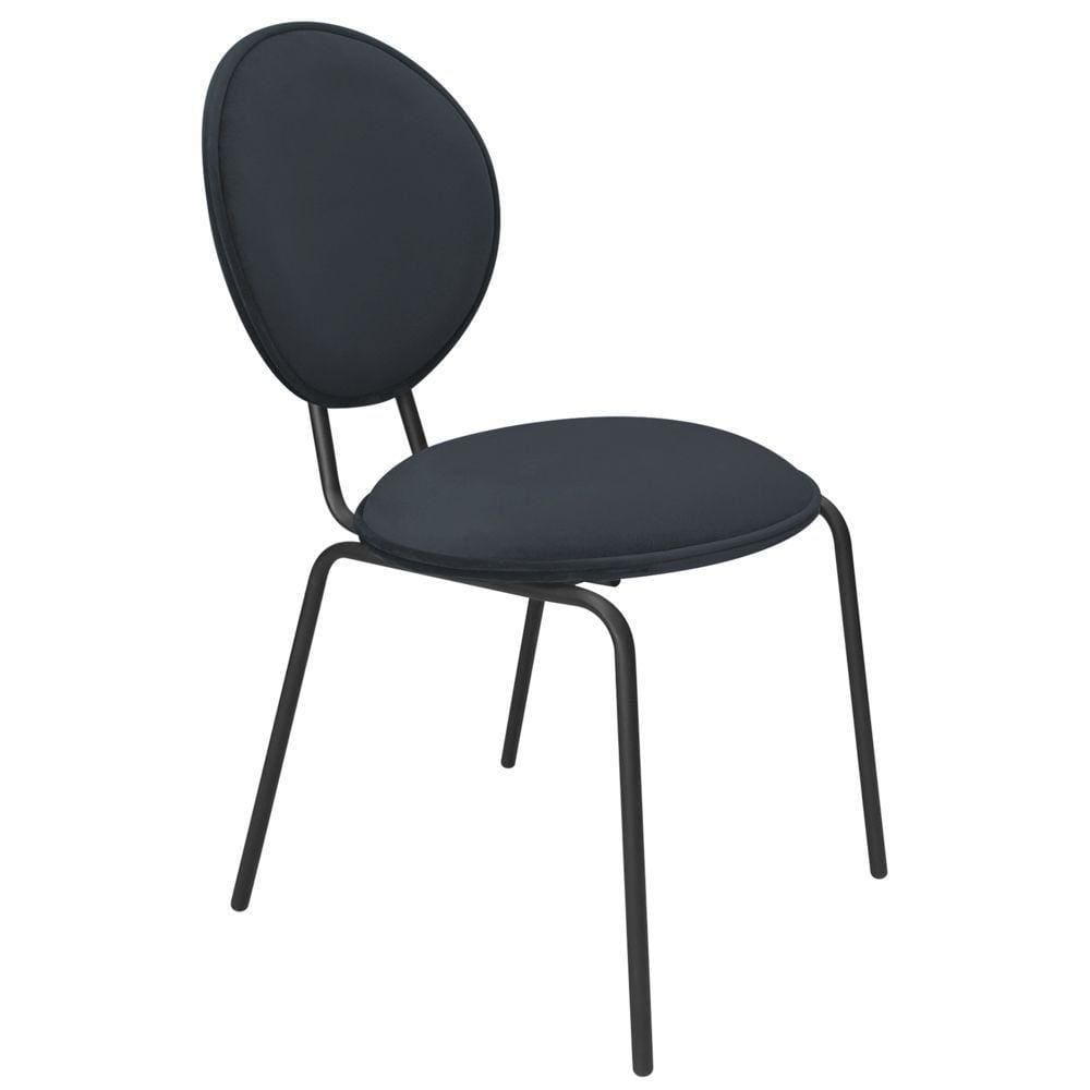 Cadeira De Jantar Belle Veludo Preto Base De Ferro Preto