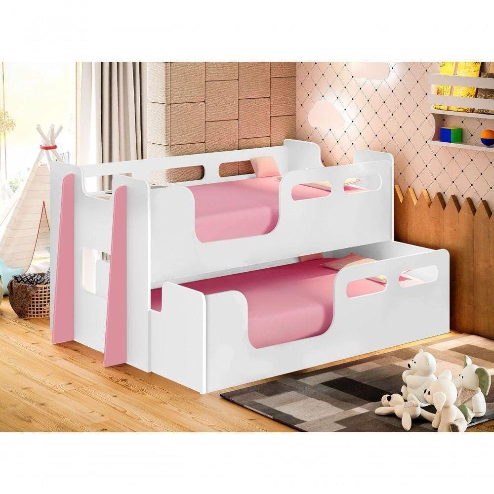 Beliche Montessori Solteiro Branco/rosa Princesa Moderna