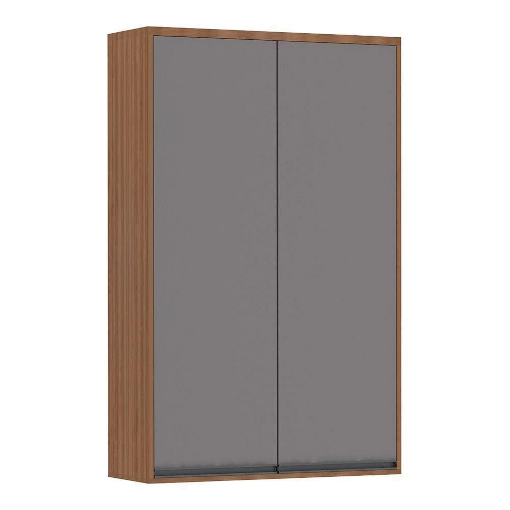 Armário Aéreo Cristaleira 80cm 2 Portas Isa Vanilla C/Cinza